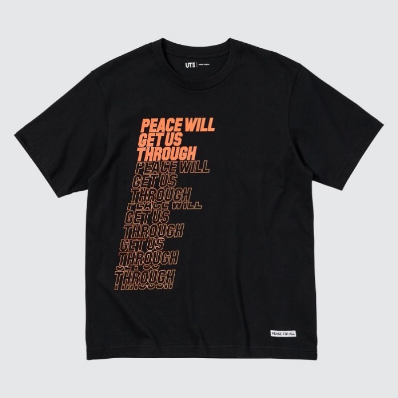 Uniqlo PEACE FOR ALL Short-Sleeve Graphic Shingo Kunieda T-shirts Dames Zwart | 3527535