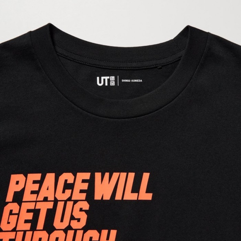 Uniqlo PEACE FOR ALL Short-Sleeve Graphic Shingo Kunieda T-shirts Dames Zwart | 3527535