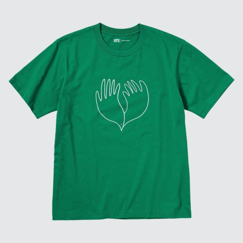 Uniqlo Peace For All Short-sleeve Graphic Christophe Lemaire T-shirts Dames Groen | 2761392