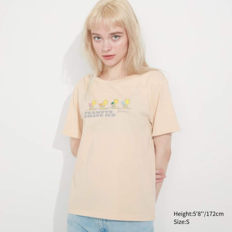 Uniqlo Peanuts Hawaii UT Short-Sleeve T-shirts Dames Beige | 4304432