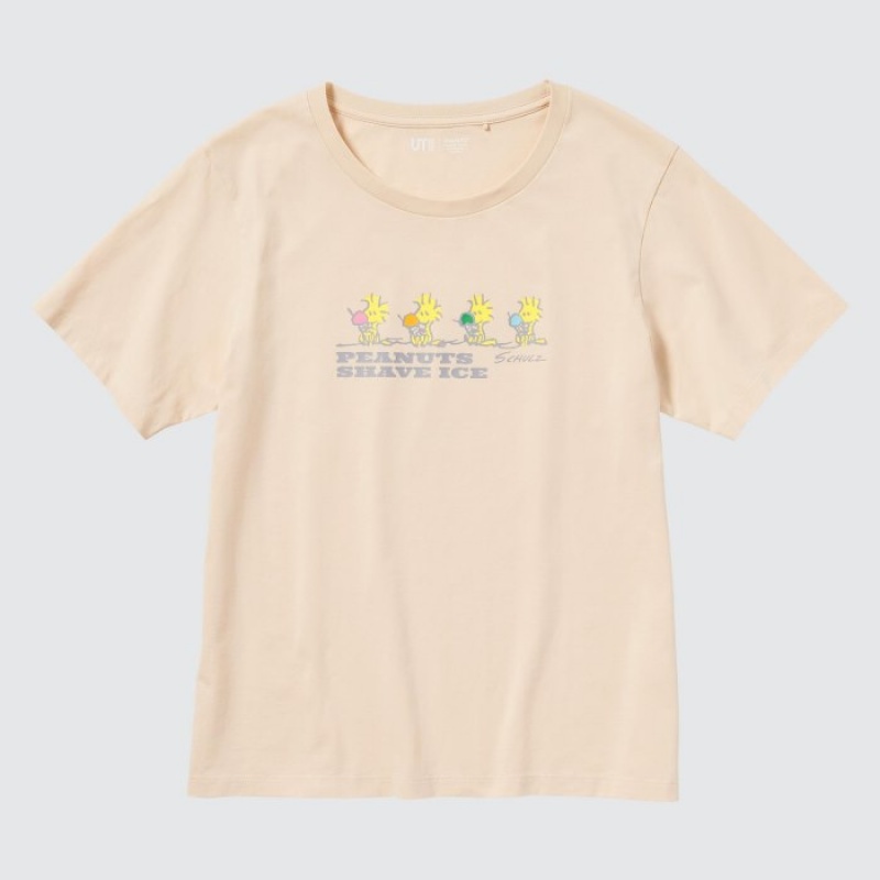Uniqlo Peanuts Hawaii UT Short-Sleeve T-shirts Dames Beige | 4304432