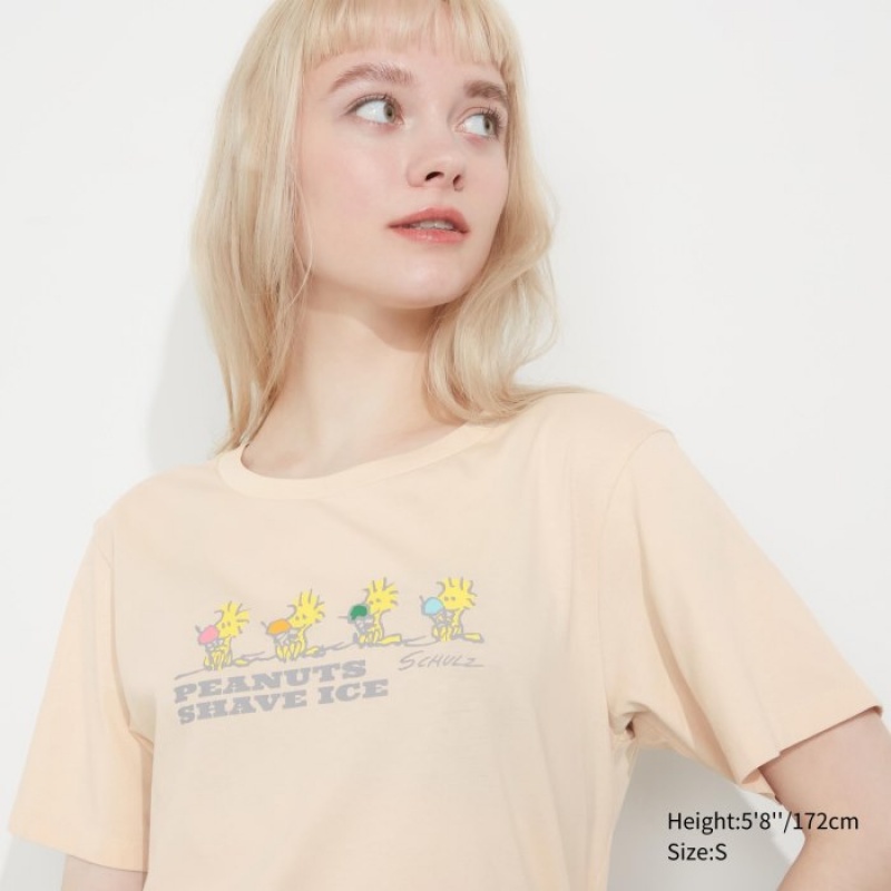 Uniqlo Peanuts Hawaii UT Short-Sleeve T-shirts Dames Beige | 4304432