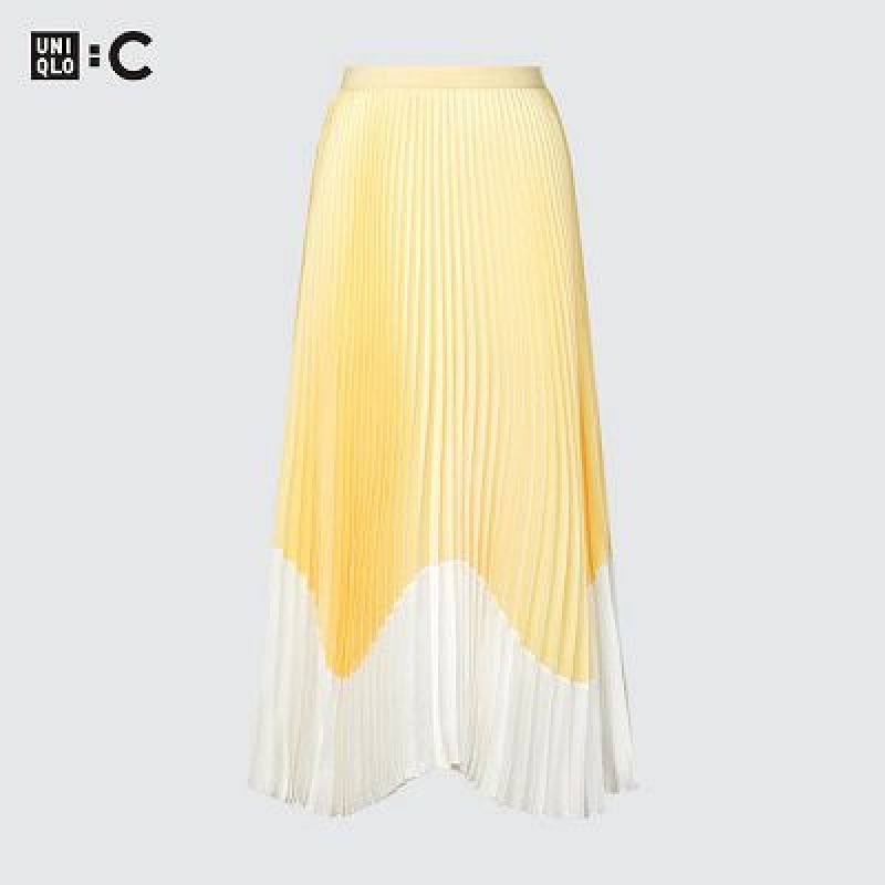 Uniqlo Pleated Color Block Rokken Dames Geel | 888926