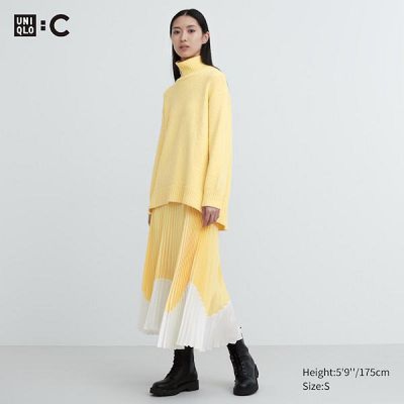 Uniqlo Pleated Color Block Rokken Dames Geel | 888926