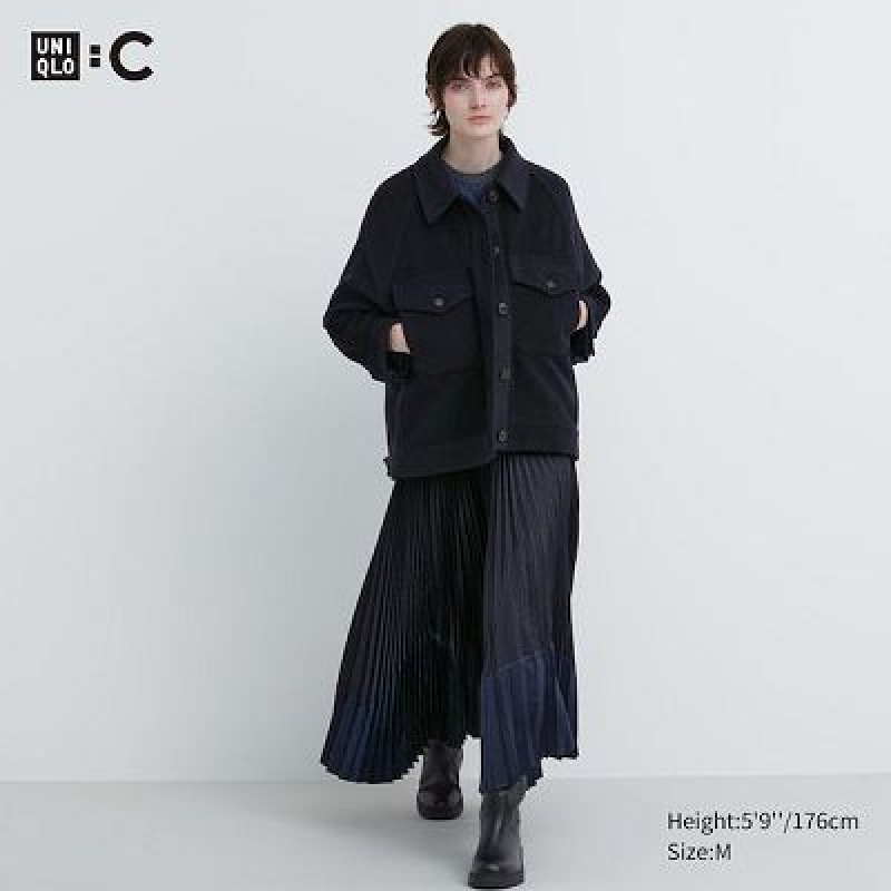 Uniqlo Pleated Color Block Rokken Dames Zwart | 9613910