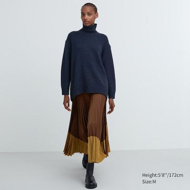 Uniqlo Pleated Color Block Rokken Dames Bruin | 9987115