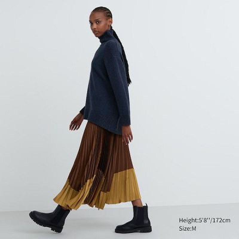 Uniqlo Pleated Color Block Rokken Dames Bruin | 9987115