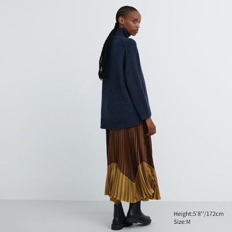 Uniqlo Pleated Color Block Rokken Dames Bruin | 9987115