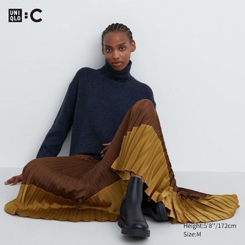 Uniqlo Pleated Color Block Rokken Dames Bruin | 9987115