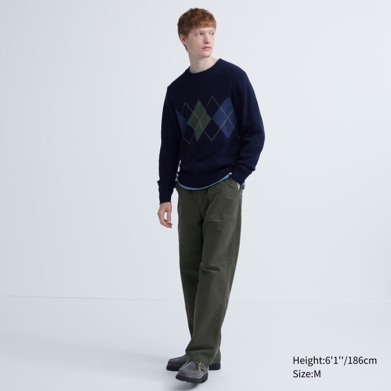 Uniqlo Premium Lambswool Crew Neck Long-sleeve Truien Heren Donkerblauw | 3884029