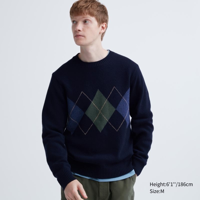Uniqlo Premium Lambswool Crew Neck Long-sleeve Truien Heren Donkerblauw | 3884029