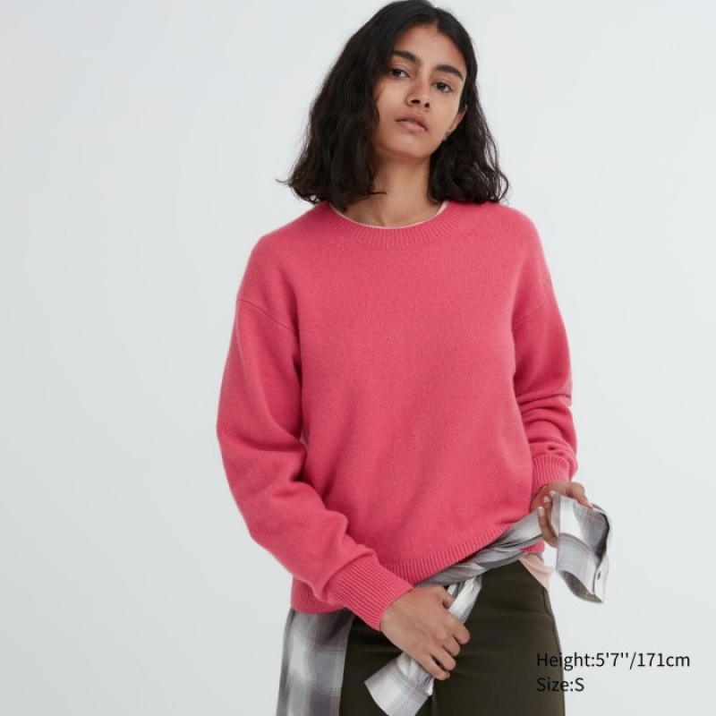 Uniqlo Premium Lambswool Crew Neck Long-sleeve Truien Dames Roze | 9710289