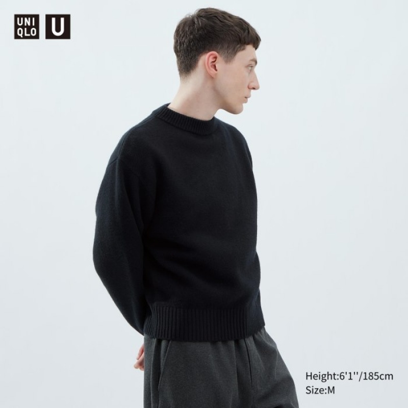 Uniqlo Premium Lambswool Low Gauge Crew Neck Truien Dames Zwart | 7910129