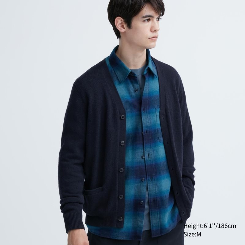 Uniqlo Premium Lambswool V-neck Long-sleeve Cardigan Heren Donkerblauw | 5610729