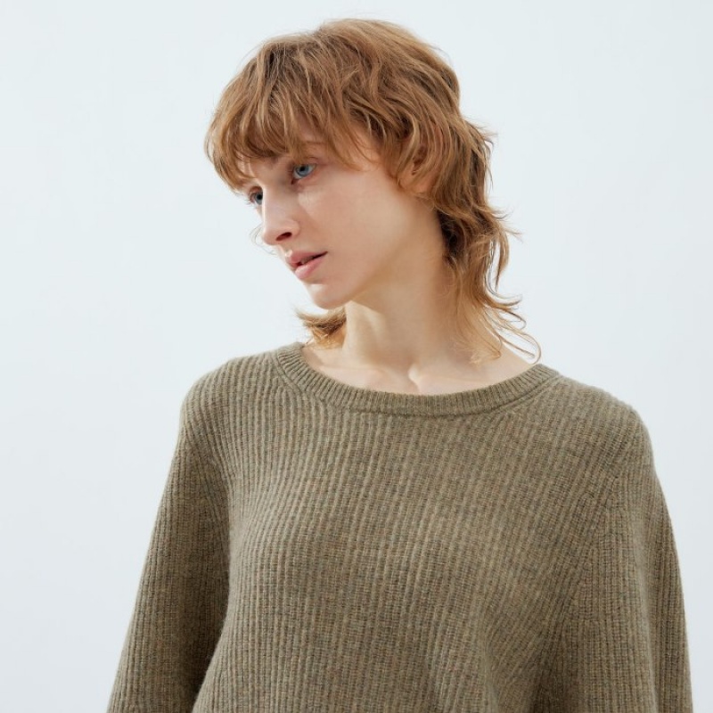 Uniqlo Premium Lambswool Volume Long-Sleeve Truien Dames Khaki | 8923940