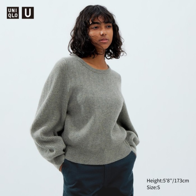 Uniqlo Premium Lambswool Volume Long-Sleeve Truien Dames Grijs | 4080257