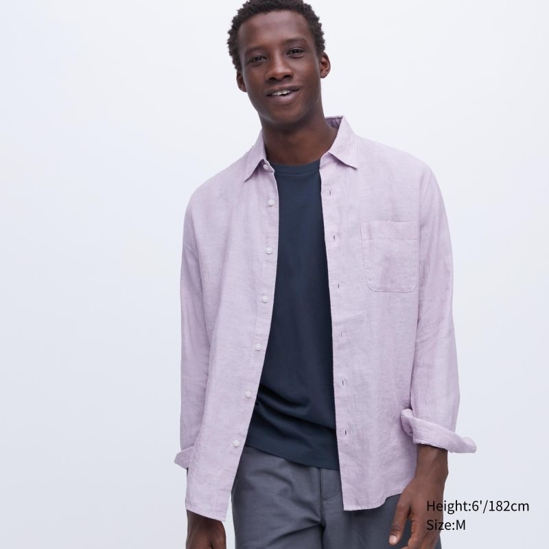 Uniqlo Premium Linen Long-sleeve Overhemd Heren Roze | 5221865