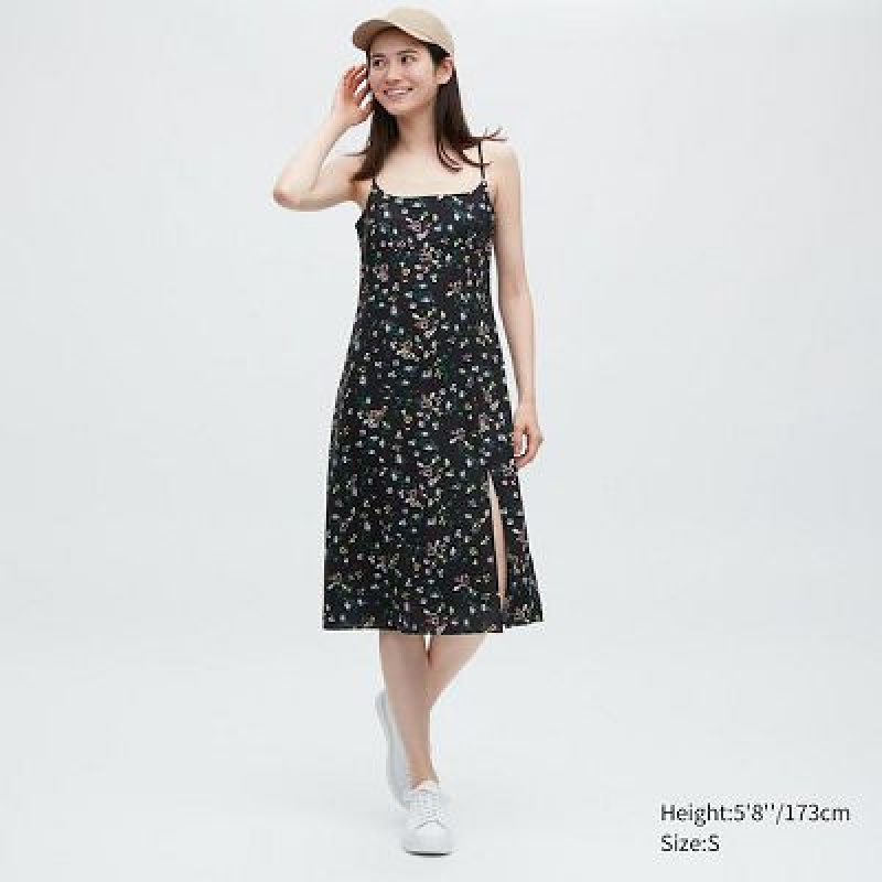 Uniqlo Printed Front Slit Camisole Jurk Dames Zwart | 2870779