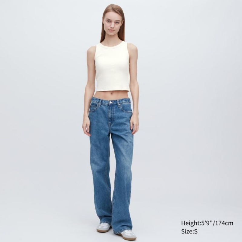 Uniqlo Ribbed Cropped Sleeveless Tanktop Dames Wit | 769821