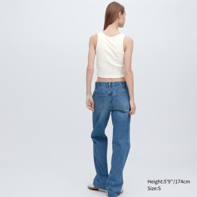 Uniqlo Ribbed Cropped Sleeveless Tanktop Dames Wit | 769821