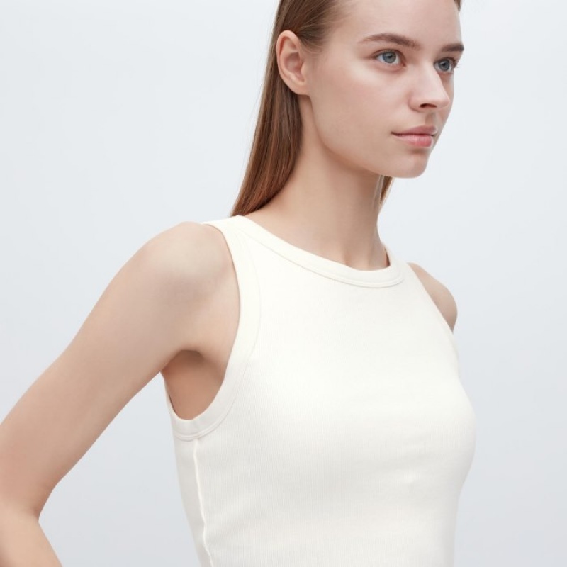 Uniqlo Ribbed Cropped Sleeveless Tanktop Dames Wit | 769821