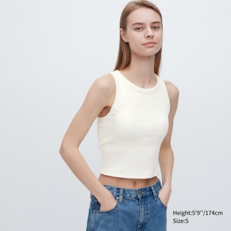 Uniqlo Ribbed Cropped Sleeveless Tanktop Dames Wit | 769821