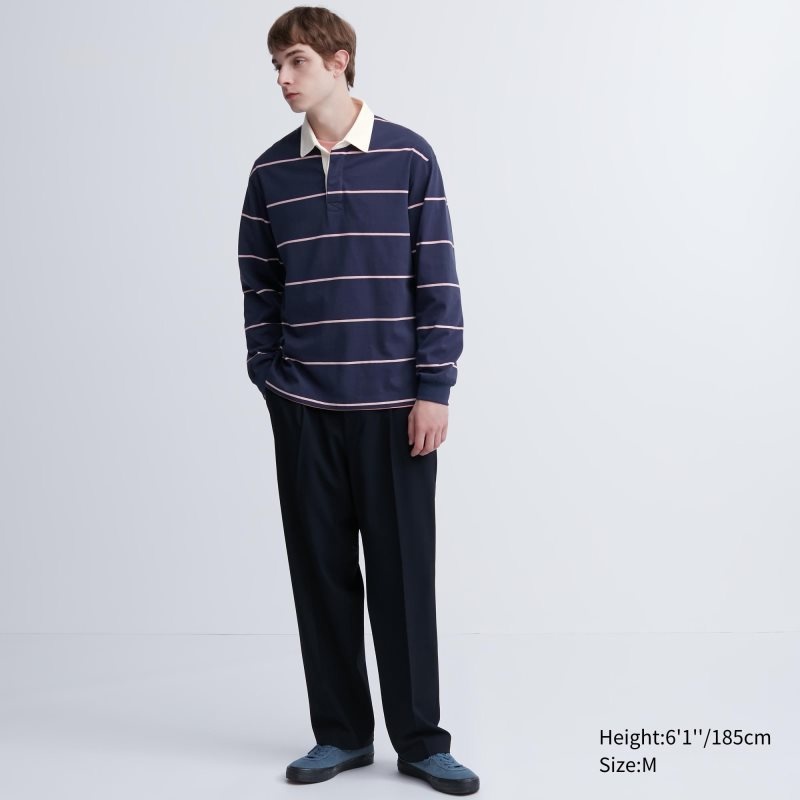 Uniqlo Rugger Long-sleeve Poloshirt Heren Donkerblauw | 772111