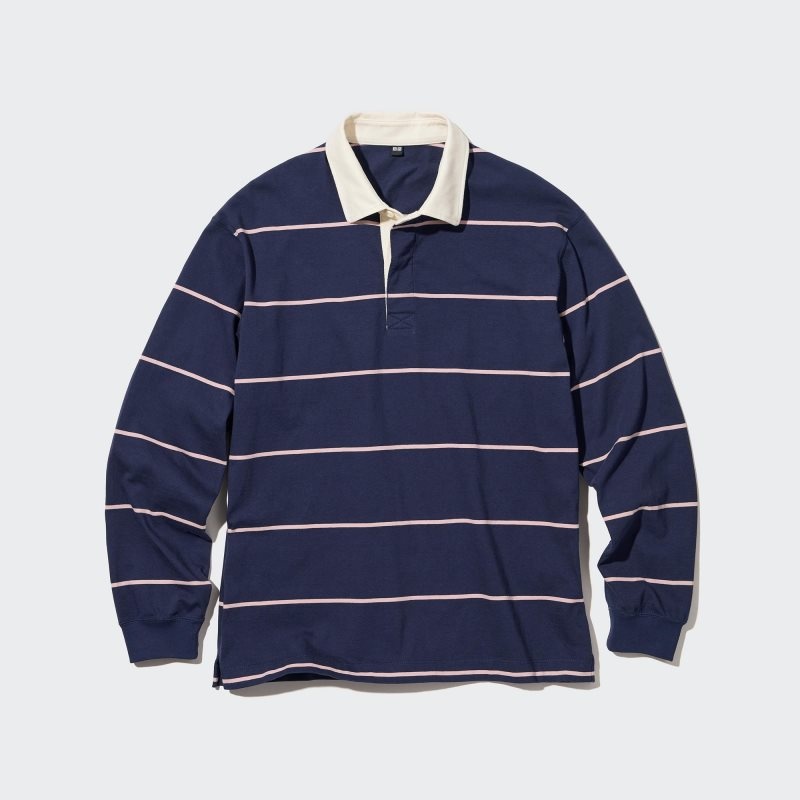 Uniqlo Rugger Long-sleeve Poloshirt Heren Donkerblauw | 772111