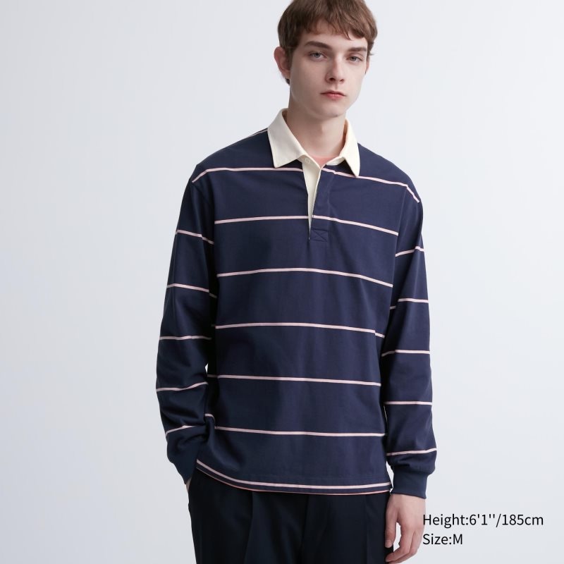 Uniqlo Rugger Long-sleeve Poloshirt Heren Donkerblauw | 772111