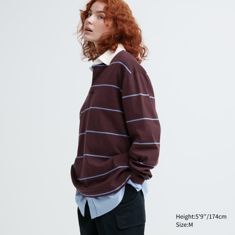 Uniqlo Rugger Long-sleeve Poloshirt Heren Bordeaux | 1764155