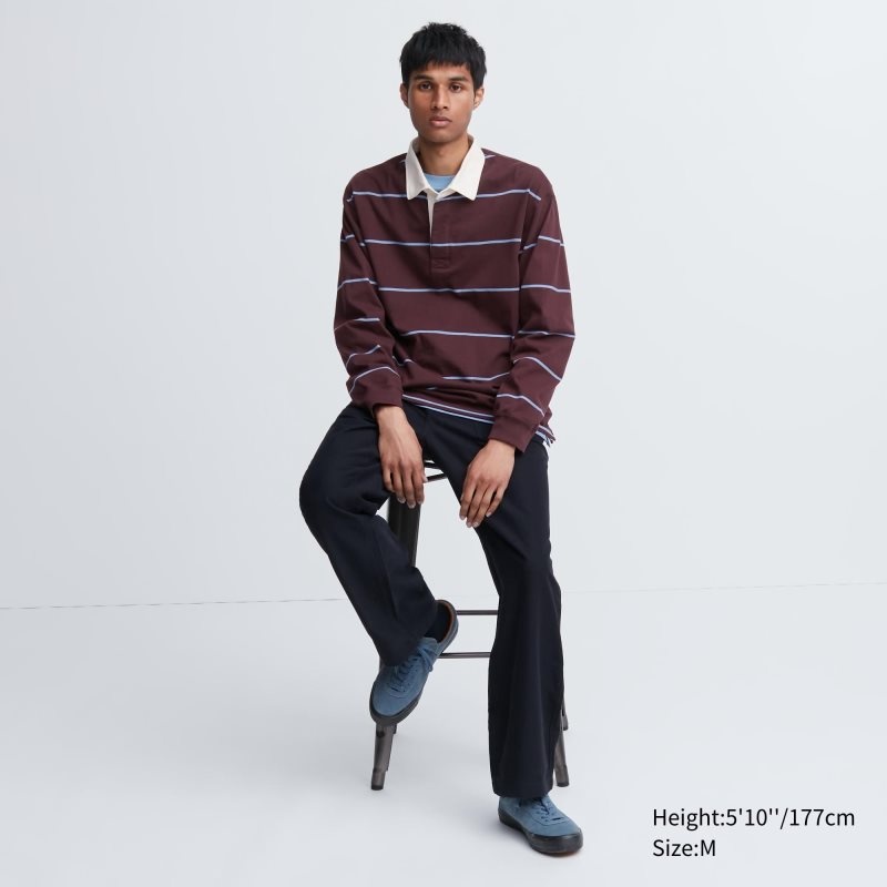 Uniqlo Rugger Long-sleeve Poloshirt Heren Bordeaux | 1764155