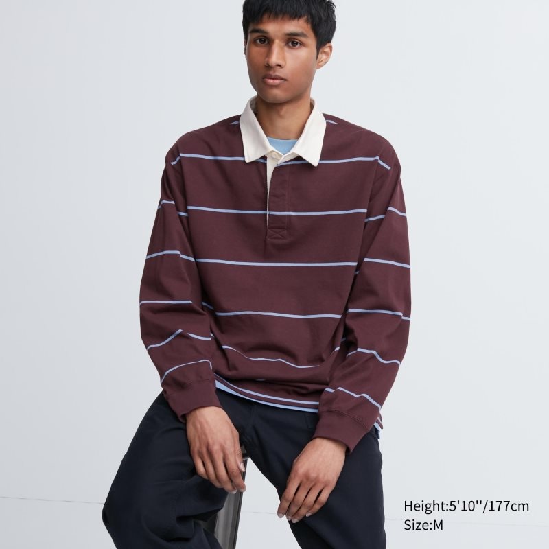 Uniqlo Rugger Long-sleeve Poloshirt Heren Bordeaux | 1764155