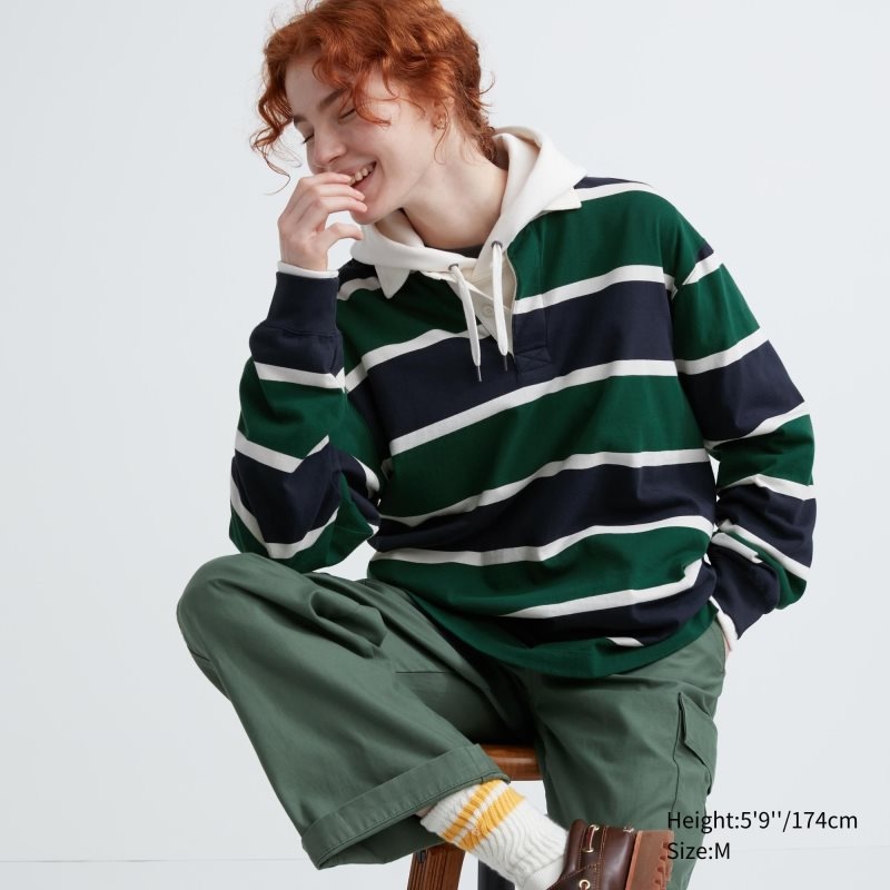 Uniqlo Rugger Long-sleeve Poloshirt Heren Groen | 8787866