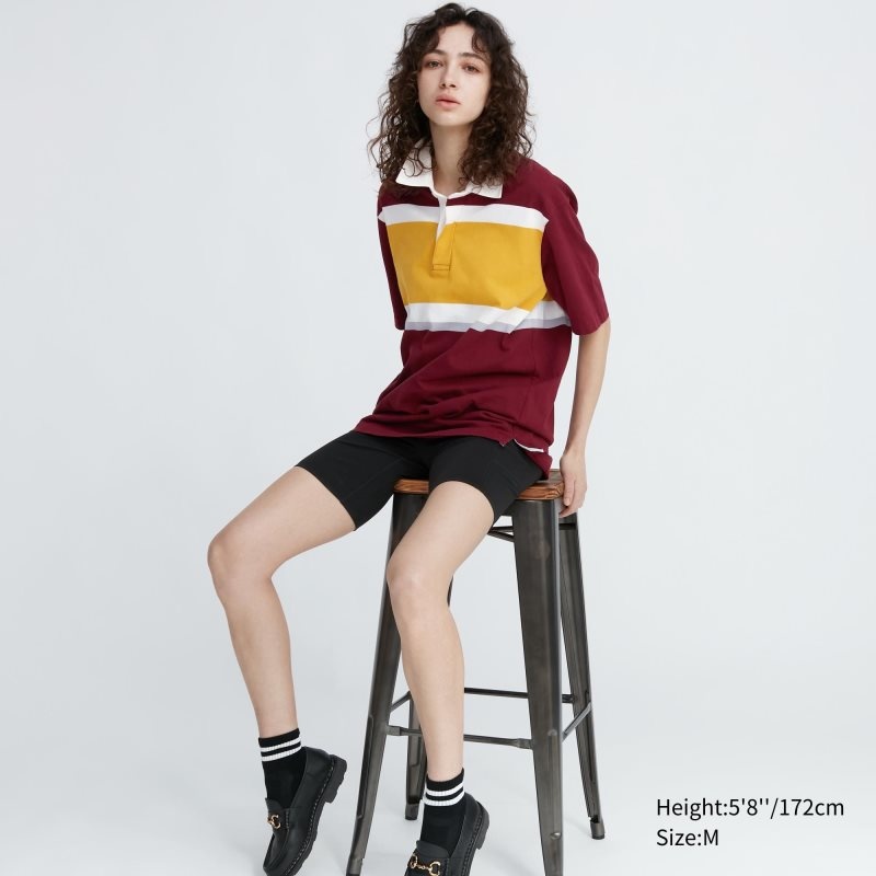 Uniqlo Rugger Striped Short-sleeve Poloshirt Heren Bordeaux | 403747