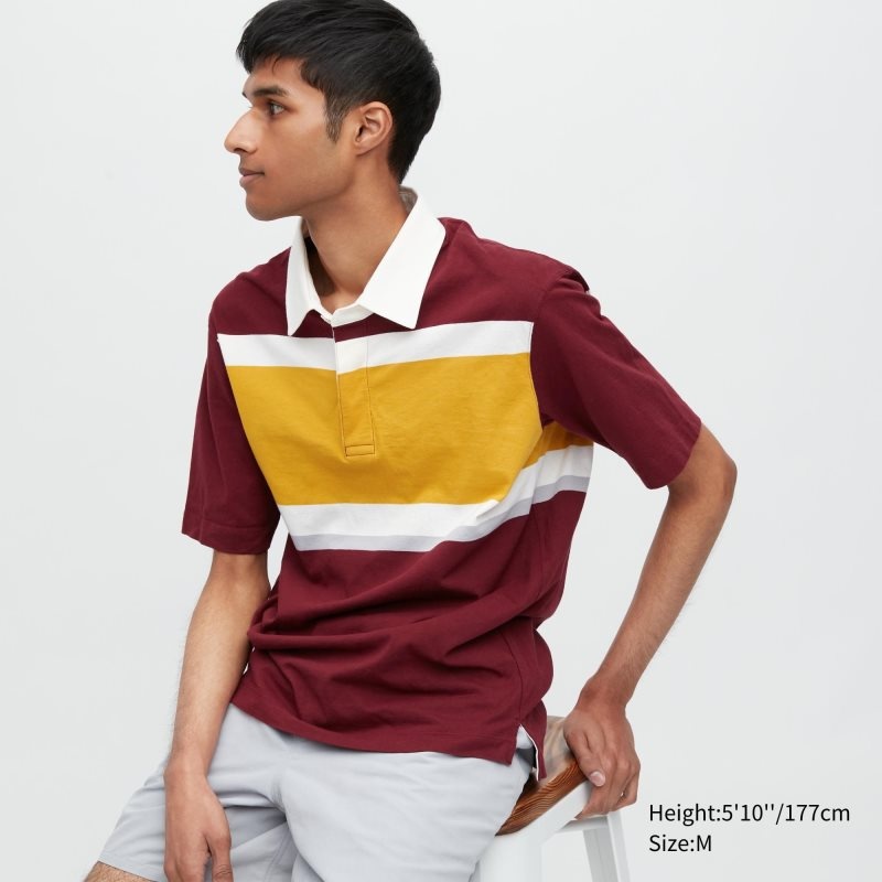 Uniqlo Rugger Striped Short-sleeve Poloshirt Heren Bordeaux | 403747