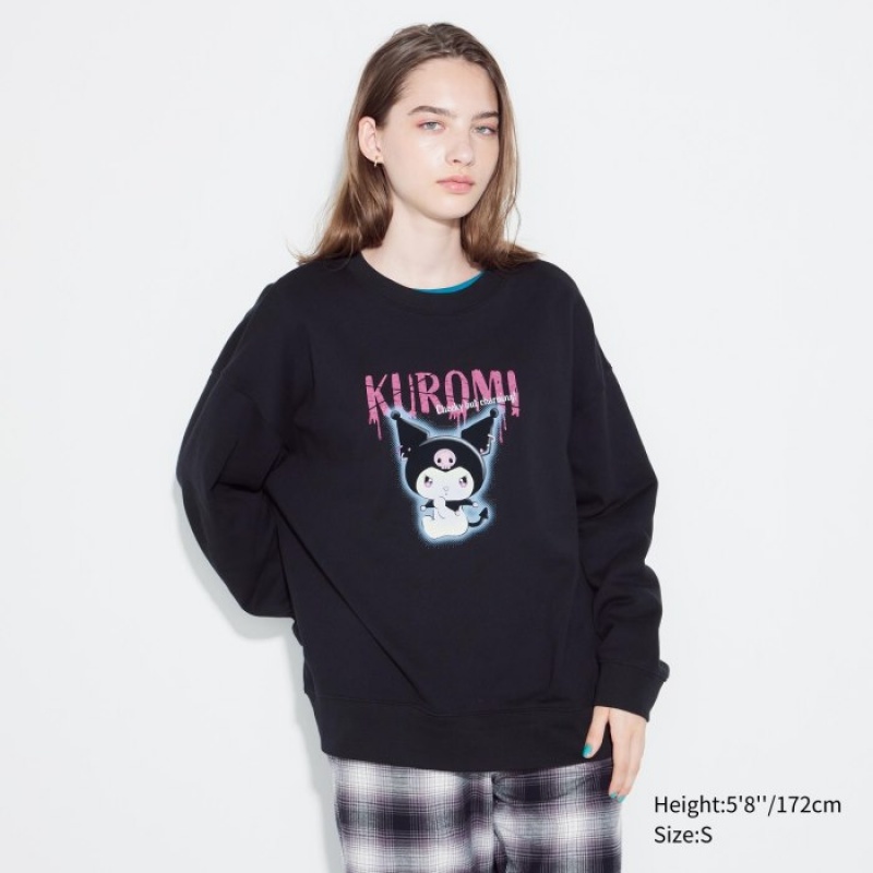 Uniqlo Sanrio characters Long-Sleeve Sweatshirts Dames Zwart | 4167306