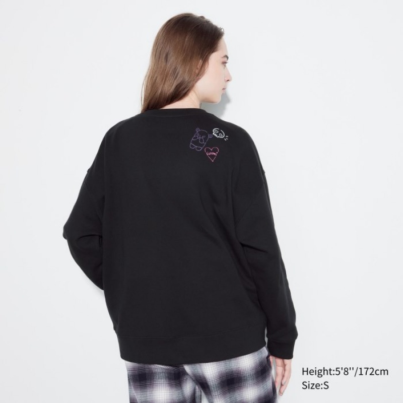Uniqlo Sanrio characters Long-Sleeve Sweatshirts Dames Zwart | 4167306