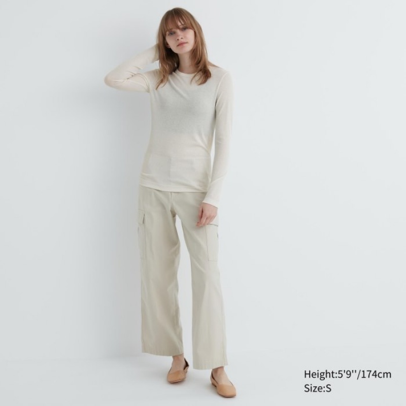 Uniqlo Sheer Jersey Crew Neck Long-Sleeve T-shirts Dames Wit | 1438913