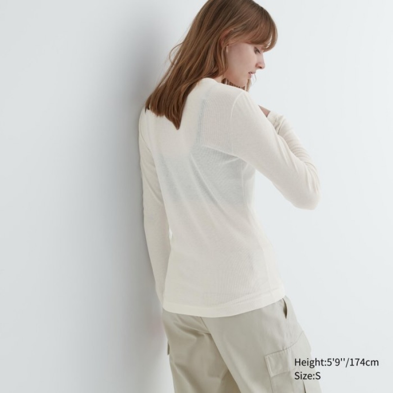 Uniqlo Sheer Jersey Crew Neck Long-Sleeve T-shirts Dames Wit | 1438913