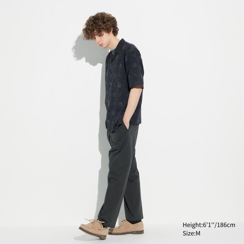 Uniqlo Shochiku Kabuki Open Collar Short-sleeve Overhemd Heren Zwart | 4672665