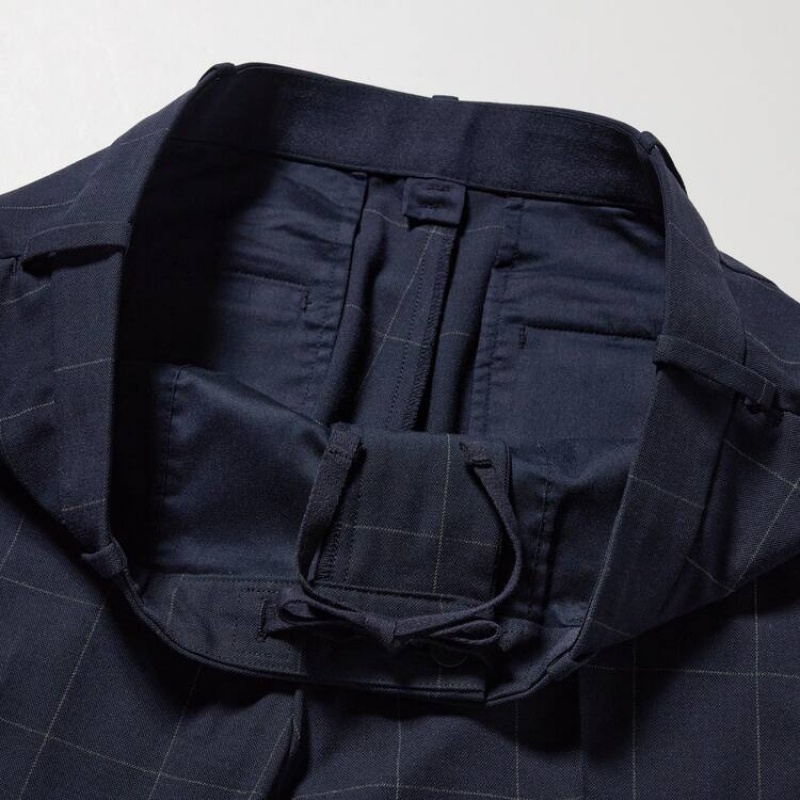 Uniqlo Smart Patterned Ankle Length Broek Heren Donkerblauw | 8705015
