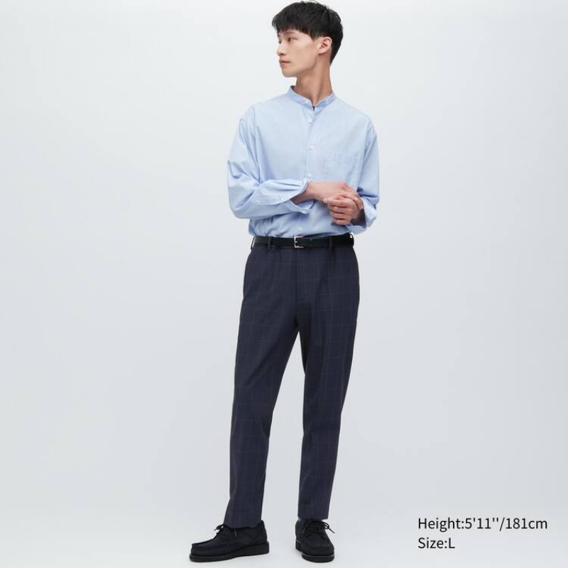 Uniqlo Smart Patterned Ankle Length Broek Heren Donkerblauw | 8705015