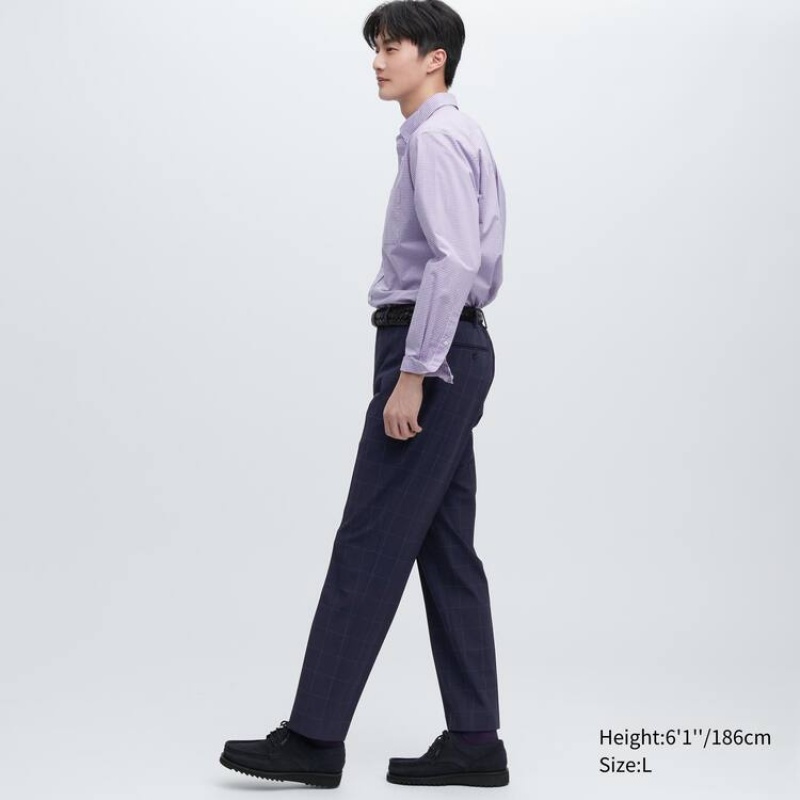 Uniqlo Smart Patterned Ankle Length Broek Heren Donkerblauw | 7116751