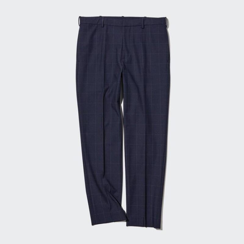 Uniqlo Smart Patterned Ankle Length Broek Heren Donkerblauw | 7116751