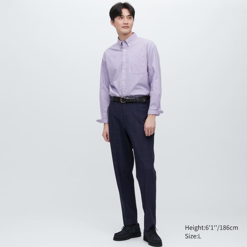 Uniqlo Smart Patterned Ankle Length Broek Heren Donkerblauw | 7116751
