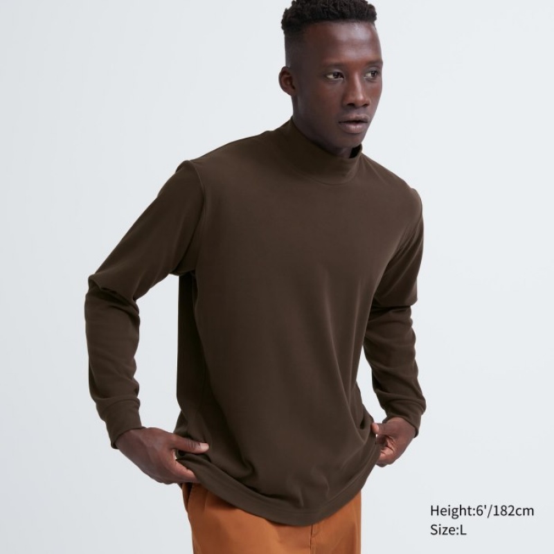 Uniqlo Smooth Fleece Mock Neck Long-Sleeve T-shirts Dames Bruin | 6156683