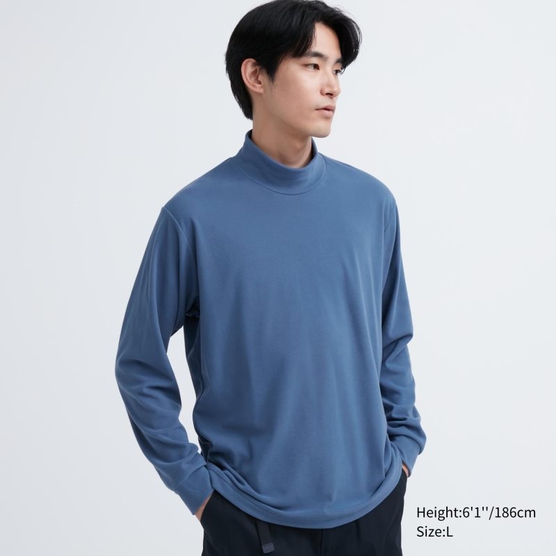 Uniqlo Smooth Fleece Mock Neck T-shirts Heren Blauw | 9292897