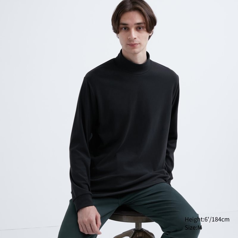 Uniqlo Smooth Fleece Mock Neck T-shirts Heren Zwart | 9065540