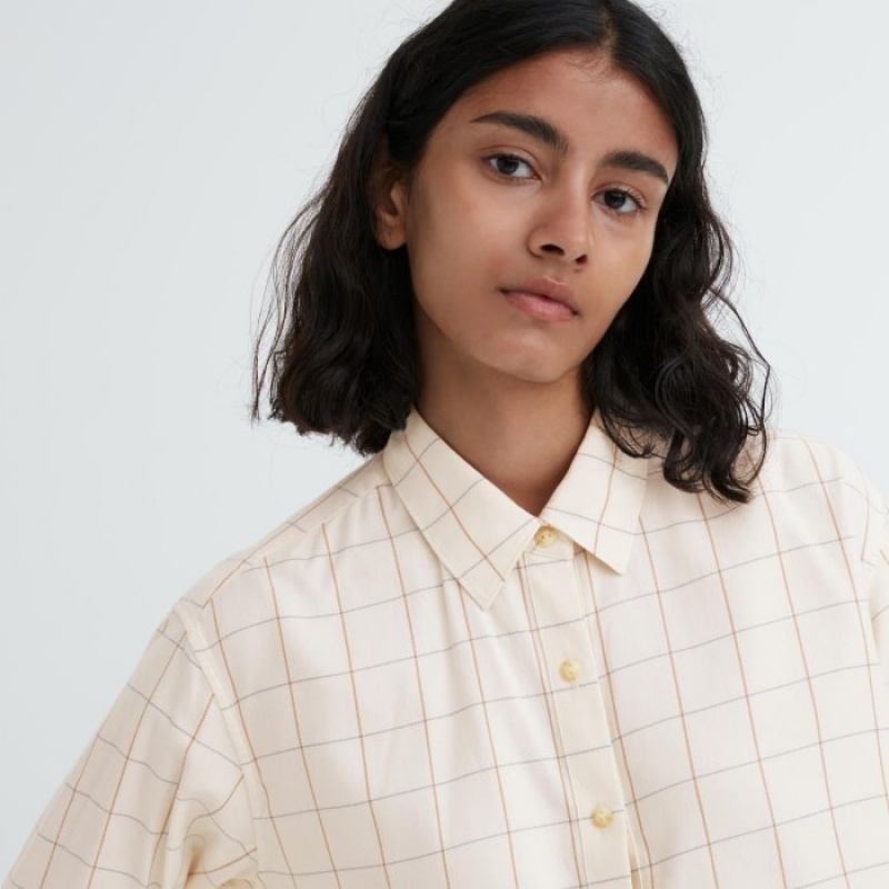 Uniqlo Soft Brushed Checked Long-Sleeve Overhemd Dames Wit | 9207037