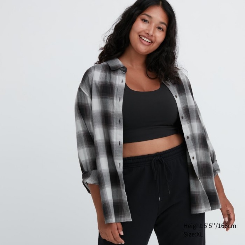 Uniqlo Soft Brushed Checked Long-Sleeve Overhemd Dames Grijs | 8775451